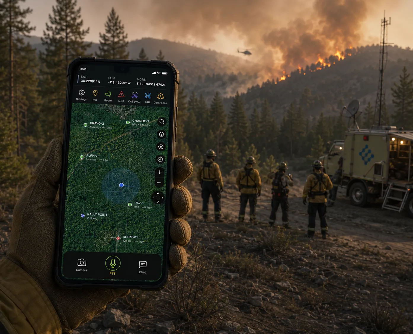 Field operator using the DTAK tactical communications device